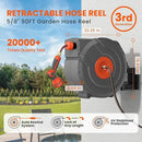 Upgraded Retractable Garden Hose 5/8 in x 90 ft Heavy Duty Wall-Mounted Hose Reel 180°Swivel Automatic Slow Return Any Length Lock 9 Pattern Nozzle UV Resistant (Black) by GreenHaven Gardens