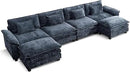 URRED Modular Sectional Sofa Comfy Cloud Couch, Modern Chenille Sofa Sleeper Deep Seat Couches with Ottoman/Pillows for Living Room (Blue, 154'' - U Shape) by CozyNest Decor