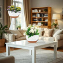 2 Pack 12 Inch Large Hanging Planters with Chains Self Watering White Brown Plastic Hanging Pots for Indoor Outdoor Plants, Garden Porch Home Decor，White Brown by CozyNest Decor