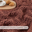 Chunky Knit Blanket Throw, 100% Hand Knit Throw Blanket Handmade Chenille Cable Knit Throw for Couch, Stylish Cozy Soft Rope Knot Crochet Blanket for Home Decor, Copper Brown, 60x80 Inches by CozyNest Decor