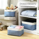 TcaFmac Storage Basket for Organizing - Large 4 Pack Fabric Storage Bins Baskets for Shelves with Ropes, Foldable Storage Cubes for Closet Cloth Toy (White & Blue16x12x8 inch) by CozyNest Decor