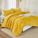 Litanika Mustard Yellow Comforter Set Queen Size, 3 Pieces Lightweight Solid Bedding Comforter Set, All Season Fluffy Bed Set (90x90In Comforter & 2 Pillowcases) by CozyNest Decor