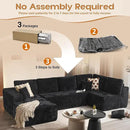 Cloud Sectional Couches for Living Room,U Shaped Modular Sofas No Assembly,133x68 Inches Plush Corduroy Oversized Floor Couch Set with Deep Seat Chaise,Black