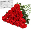 Red Fake Roses Artificial Flowers - 16 Pcs Fake Artificial Roses Silk Flowers with Stems for Home Wedding Hotel Office Centerpiece Decor by CozyNest Decor