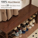 Hall Tree, Coat Rack with Shoe Storage, Wooden Hall Tree with Bench, 11 Hooks and 2-Tier Storage Shelves, Entryway Bench with Coat Rack (39.3" - Deep Walnut) by CozyNest Decor