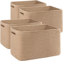4 Pack Storage Baskets for Organizing, Woven Baskets for Shelves - Perfect for Toys, Books, Towels, and Clothes, Durable Gift Basket Bins Toy Storage, 12.7''L x9''W x7.8''H, Jute by CozyNest Decor