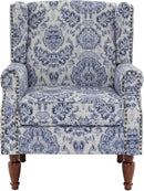 UIXE High Back Floral Accent Chair, Fabric Upholstered Armchair for Living Room, Retro Wingback Arm Chair with Solid Wood Legs, Nailhead Trim Single Sofa Bedroom Reading Seat - Navy Blue by CozyNest Decor