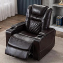 CANMOV Electric Power Recliner Chair with USB Ports and Cup Holders, Breathable Leather Home Theater Seating with Hidden Arm Storage (Brown) by CozyNest Decor
