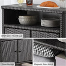 Outdoor Wicker Storage Cabinet - Patio Bar Table with Wheel,Outdoor Buffet Cabinet Movable,Garden Weather-Proof Bar Table/Cart for Indoor&Outdoor (Dark Brown) by CozyNest Decor
