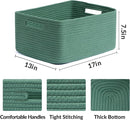 Large Storage Baskets for Organizing, Closet Shelf Baskets for Clothes Blanket Towels, Baby Nursery, Toy Bins Box, Woven Rope Baskets, 17 x 13 x 7.5”, 4 Packs Green by TinyTreasures Baby Boutique