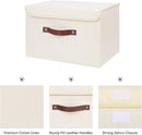 ANMINY 2PCS Storage Bins with Lid PU Leather Handles Storage Boxes PP Plastic Board Decorative Foldable Lidded Cotton Linen Fabric Home Cubes Baskets Closet Organizer Containers - Beige, Large Size by TinyTreasures Baby Boutique