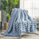 Cozy Bliss Faux Fur Throw Blanket for Couch, Cozy Warm Plush Striped Blanket for Sofa Bedroom Living Room,60 * 80 Inches Light Blue by CozyNest Decor