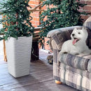 Worth Garden 22" Tall Planters Set of 2 - Plastic White Square Plant Pots - Modern Big Tapered Matte Wavy Tree Flower Pot for Indoor Outdoor Porch Deck by CozyNest Decor