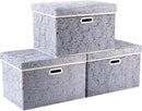 PRANDOM Large Storage Boxes with Lids [3-Pack] Fabric Decorative Storage Bins Cubes Organizer Containers Baskets with Handles for Closet Grey 17.7x11.8x11.8 In For 6+ Year Old Boys and Girls by TinyTreasures Baby Boutique
