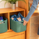OIAHOMY 4 Pack Storage Baskets for Organizing, Cube Storage Bins for Shelves, Rectangle Storage Baskets With Handles, Woven Baskets for Storage, 12.7''Lx9''Wx7.8''H, Green by TinyTreasures Baby Boutique