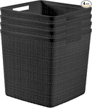 Curver Set of 4 Jute Large Cube Decorative Plastic Organization and Storage Baskets, Perfect Bins for Home Office, Closet Shelves, Kitchen Pantry and All Bedroom Essentials, Black by TinyTreasures Baby Boutique