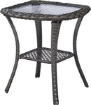 Patio Tables Wicker Side Table - Rattan End Table with Glass Top for Outdoor Outside Patio Porch Deck Square Brown by GreenHaven Gardens