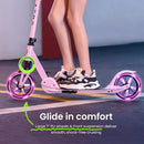 Aero Big Wheels Kick Scooter for Kids 6+, Teens & Adults | Light Up Wheels, Hand Brake, Rubber Deck Mat & Shock Absorption | Foldable & Height Adjustable by TinyTreasures Baby Boutique