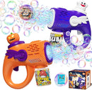 Halloween Bubble Machine Gun for Kids: 2 Pack Automatic Bubble Maker Blaster Toys with LED Lights, 10 Refill Solutions, Pumpkin & Ghost Bubble Blower for Halloween, Party Favor, Toddlers 3-8 Gifts by TinyTreasures Baby Boutique