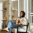 Room Divider with Shelves, 5.6 Ft Tall Folding Wood Screen with Double Hinges for Home Office Bedroom Hotel Decoration (4 Panels, White-Washed) by CozyNest Decor