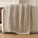 Esterra Chunky Knit Blanket Throw 50"x60", 100% Hand Knitted Chenille Throw Blanket, Cozy Soft Thick Cable Knit Throw Large Rope Knot Crochet Throw Blanket for Sofa Couch Bed, Linen Beige by CozyNest Decor