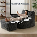Oversized Bean Bag Chaise Lounge Chair Indoor for Adults with Armrests & Ottoman - Giant Comfy Gray Beanbag Floor Sofa Cloud Accent Chair for Reading, Gaming, Cozy Plush Cloud Mini Couch by CozyNest Decor