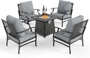 Patio Furniture Set with Fire Pit Table, 5 Pcs Metal Outdoor Conversation Set, 4 Single Chairs with 5.75" Extra Thick Cushion and 28" Fire Pit Table for Backyard Deck, Grey by GreenHaven Gardens
