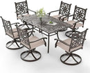 Sophia & William 7 Pieces Cast Aluminium Patio Dining Set for 6, Outdoor Swivel Rocking Chairs and Rectangular Table with 2.3" Umbrella Hole for Porch Backyard Deck, Bronze by GreenHaven Gardens