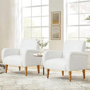 Chenille Fabric Accent Chairs Set of 2, Upholstered Armchair with Solid Wood Legs, Modern Living Room Accent Chair, Comfy Single Sofa Reading Club Chair for Bedroom Reception Lounge, White by CozyNest Decor