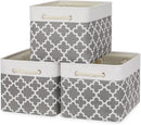 Bidtakay Basket Storage Bins Baskets for Organizing Set of 3 Collapsible Cloth Storage Linen Closet Organizer 15 X 11 X 9.5 Inches Large Foldable Baskets for Shelves (White&Quatrefoil Grey) by TinyTreasures Baby Boutique