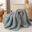 Chunky Knit Blanket Throw, 100% Hand Knit Throw Blanket Handmade Chenille Cable Knit Throw for Couch, Stylish Cozy Soft Rope Knot Crochet Blanket for Home Decor, Chambray Blue, 50x60 Inches by CozyNest Decor