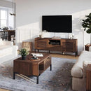 Bme Millie Solid Wood TV Stand for TVs up to 65 Inches, Modern Farmhouse TV Stand with Rustic Charm, TV Stands for Living Room, Chestnut by CozyNest Decor