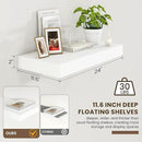 Deep Floating Shelves for Wall | 24 Inch Wide x 12 Inch Deep White Floating Shelves | 24W x 12D Rustic Wood Wide Wall Shelves | Bookshelf Laundry Shelf TV Shelf by CozyNest Decor