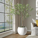 DTY Signature Mount Sherman Lightweight Durable Modern Fiberstone Sphere Planter for Indoor & Outdoor Drainage Hole & Rubber Plug Weather Resistant, 17" H x 21" Dia, 14.4" Opening - Large, White by CozyNest Decor
