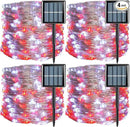 YEGUO Solar Fairy Lights Outdoor Waterproof, 4 Pack Each 33ft 100 LED String Lights, 8 Modes Silver Wire Solar Outdoor Lights (Red and White) by GreenHaven Gardens