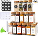 DIMBRAH Spice Jars with Label 24Pcs,Seasoning Containers,Glass Spice Jars with Bamboo Lids,Kitchen Essentials,Spices Container Set,Kitchen Set,Seasoning Organizer,Spice Rack Organizer for Cabinet by CozyNest Decor