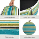 FUNHOME Inflatable Outdoor Ottoman with Air Pump,20"x9" Portable Patio Pouf,Water Resistant,Fade-Resistant,Round Blow Up Footrest Stools for Home Garden Camping Travel(Green Stripe) by CozyNest Decor
