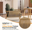 VINGLI Boho Braid Accent Armchair,Mid-Century Modern Chiar with Solid Wooden Armrest,Comfy Louge Cushion Chair with Waist Pillow for Bedroom,Living Room,Reading Room, Dark Green by CozyNest Decor