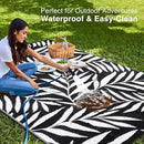 OLANLY Waterproof Outdoor Rug 9x12 ft, Reversible Outdoor Plastic Straw Rug with Leaf Pattern, RV Mat, Indoor Outdoor Carpet for Patio, Camping, Balcony, Deck, Backyard, Black & White by CozyNest Decor