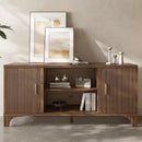 Tall Mid Century Modern TV Stand for 55/65 Inches Television, TV Console with Fluted Doors and Storage, Entertainment Center for Living Room and Bedroom, Dark Brown by CozyNest Decor