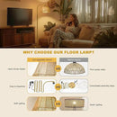 Oneach Arc Floor Lamp for Living Room,Rattan Boho Floor Lamp with Hand-Woven Wicker & Fabric Shade, Foot Switch,Gold Metal Base & Pole,Farmhouse Standing Lamp for Bedroom Corner,Office,Reading by CozyNest Decor