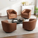 Swivel Barrel Accent Chair, Modern Round Faux Leather Arm Chair for Living Room, Bedroom, Comfy Club Reading Chairs for Adults(Faux Leather, Coffee, Set of 4) by CozyNest Decor