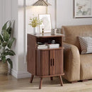 Alohappy Fluted End Table Set of 2, Mid Century Modern Nightstand with Sliding Tambour Door, Curved Round Edge Wood Bedside Table for Bedroom, Side Tables with Storage for Living Room, Walnut by CozyNest Decor