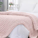 Bigacogo Chunky Knit Throw Blanket for Couch, 51x63 inches, 100% Hand Knitted with Thick Jumbo Chenille Yarn, Cozy Soft Large Rope Knot Cable Crochet Blankets for Sofa Bed Living Room, Rose Tan by CozyNest Decor