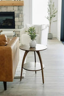 Martin Svensson Home Round Wood Nutmeg Brown Living Room End Side Accent Table Nightstand with Storage Shelf by CozyNest Decor