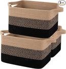 OIAHOMY Storage Basket, Woven Baskets for Storage, Cotton Rope Basket for toys,Towel Baskets for Bathroom - Pack of 3, Black & Brown by TinyTreasures Baby Boutique