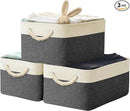 SIMPLE HOUSEWARE Large Fabric Storage Bin, 15.7" x 12" with Braided Handles, 3 Pack, Dark Gray by CozyNest Decor