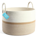 OrganiHaus Boho Woven Basket for Blankets and Laundry, Decorative Large Storage Bin for Living Room, Nursery Basket for Toys & Clothes, Soft Cotton Rope with Handles 20x13 inches - Striped Honey by TinyTreasures Baby Boutique