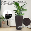 2Pack 22" High Modern Plant Pots Planter-Self-Watering Indoor/Outdoor Planting with Drain Holes, Water Level Monitor, Inner Bucket for Front Porch Patio, Brown Rattan Conical by CozyNest Decor