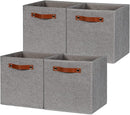 HNZIGE Shelf Storage Cubes Bins for Organizing, Set of 4, Cabby Fabric Cube 11x11 Closet Organizer with Handles (Gray) by TinyTreasures Baby Boutique